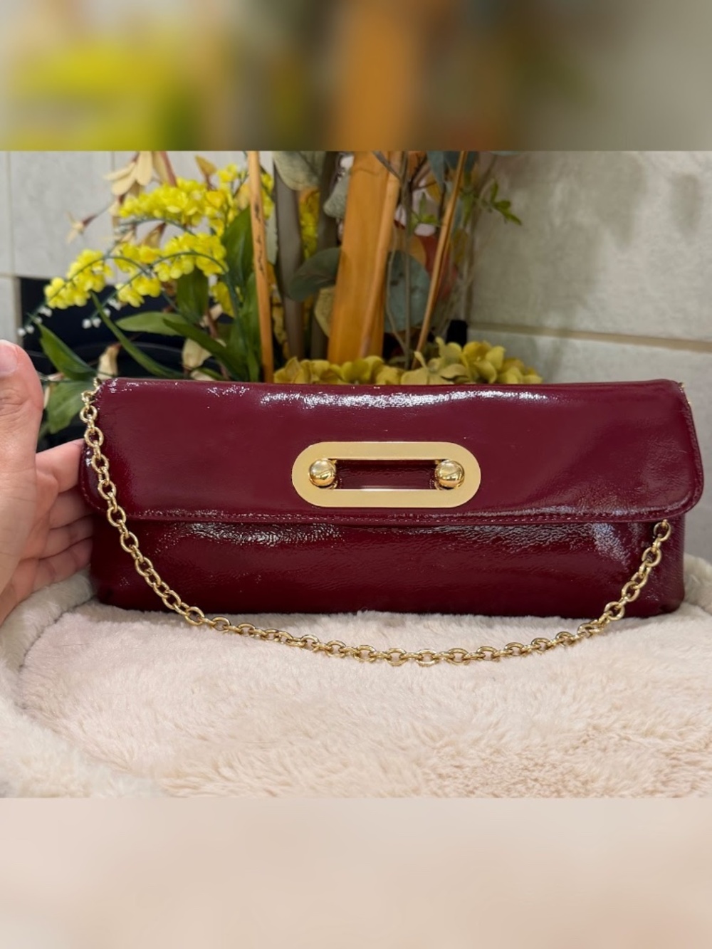 Hobo International Burgundy Patent Leather Shoulder Clutch Bag Evening Purse - Picture 3 of 6
